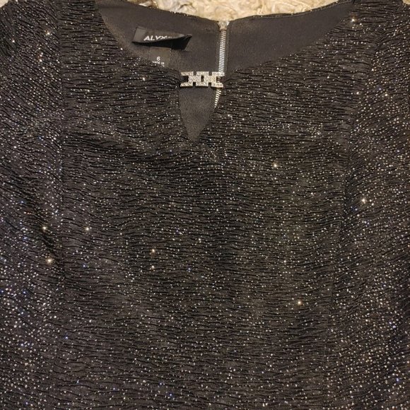 Alyx Dress Women's Size 6 Black with Silver Sparkle Fit & Flare Dress - Picture 3 of 12
